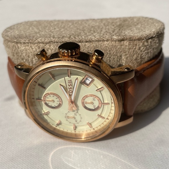 Fossil Rose Gold Chronograph Watch + leather bands - Picture 3 of 16